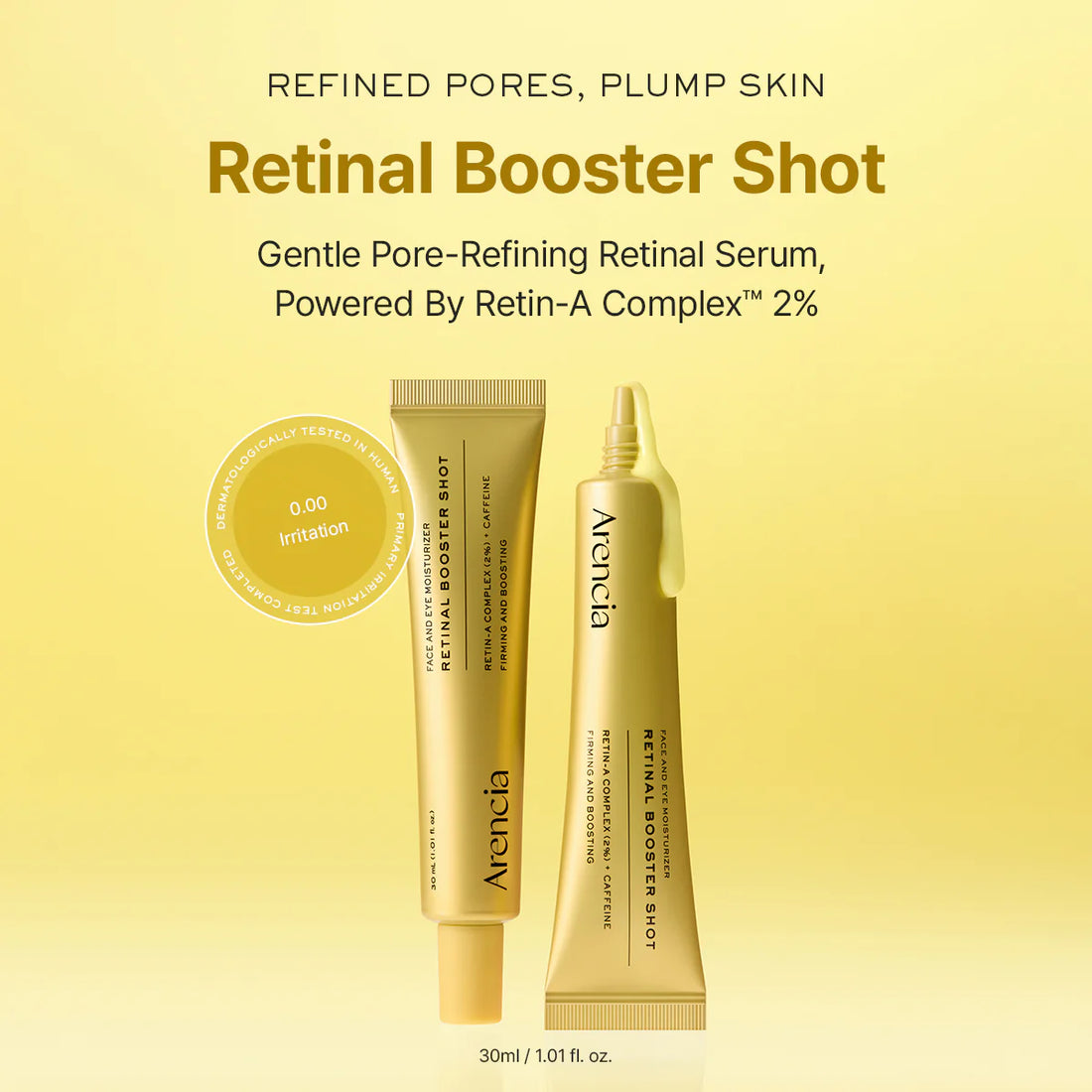 Arencia Retinal Booster Shot, Advanced Retinal & Caffeine Formula for Firm, Pore-Refined Skin, 1.01 fl oz