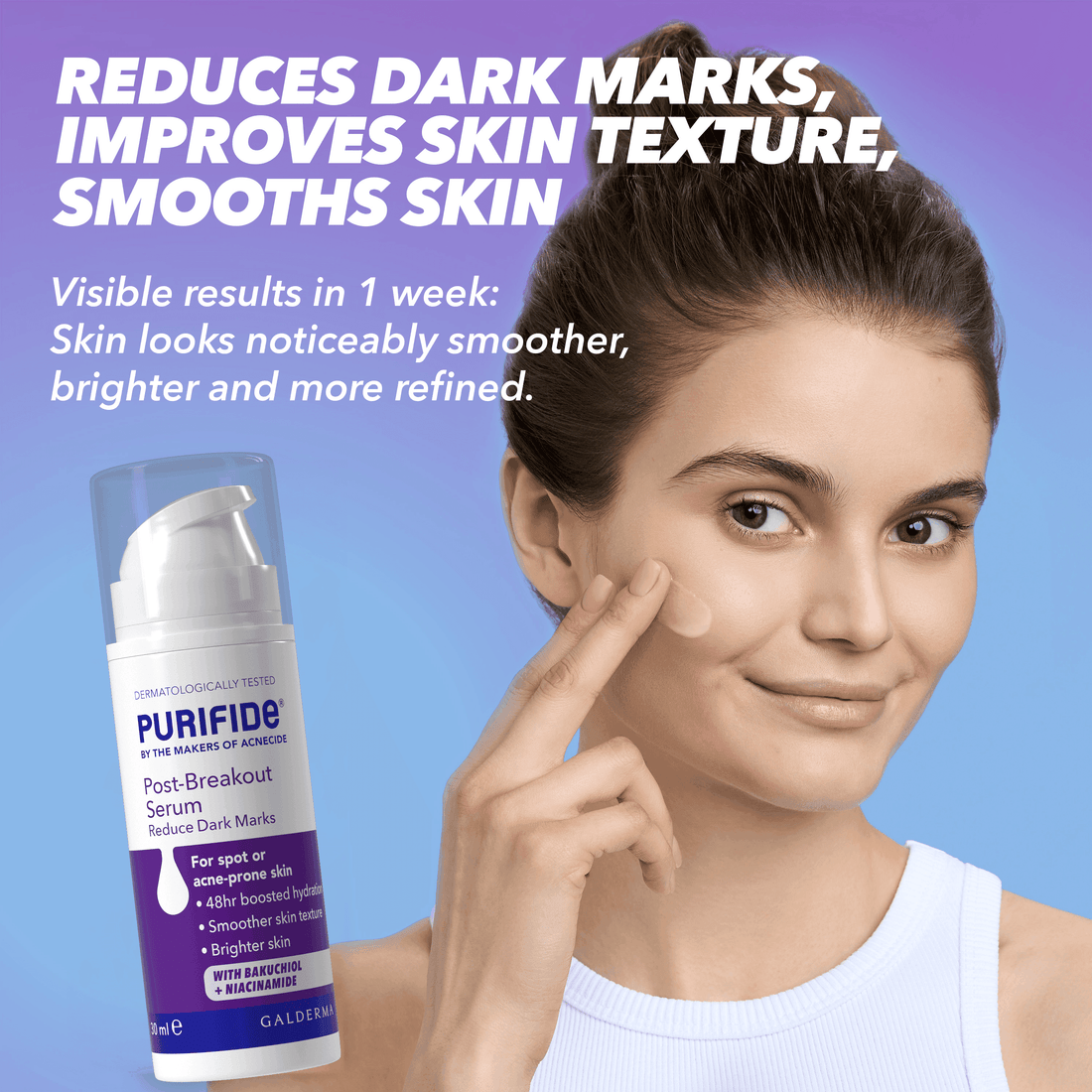 Purifide by Acnecide Post-Breakout Serum with Niacinamide 48 Hour Hydration 30ml