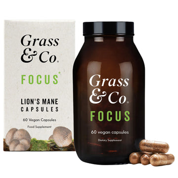 Grass & Co. FOCUS Lion's Mane Mushrooms with Ginseng + Omega-3 60 Vegan Capsules