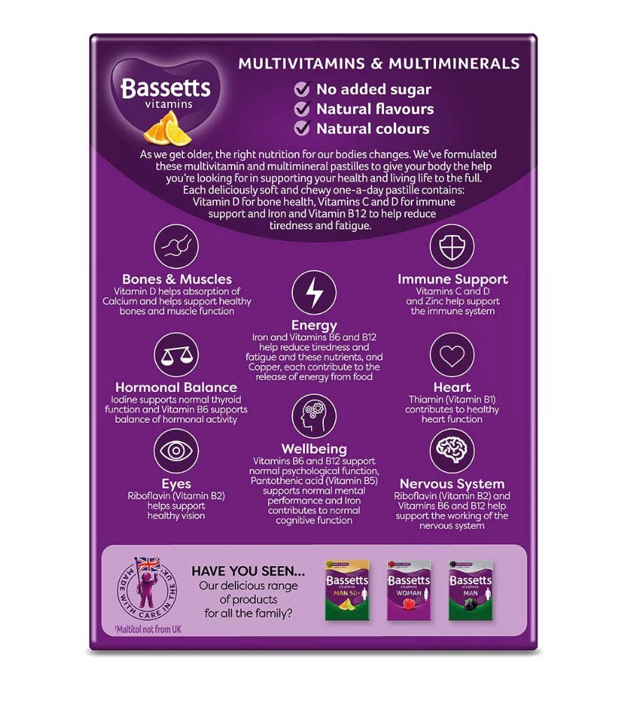 Bassetts Vitamins Woman 50+ Orange & Lemon Flavour – 30 Pastilles