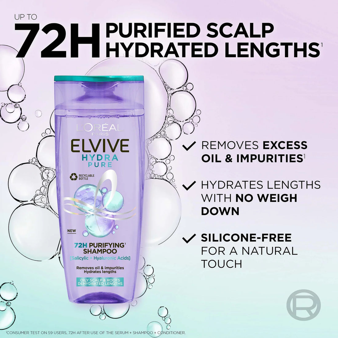 L'Oréal Paris Elvive Hydra Pure 72h Purifying Shampoo with Hyaluronic and Salicylic Acids 300 ml