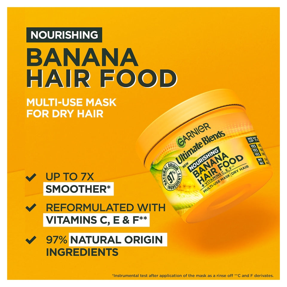 Garnier Ultimate Blends Hair Food, Banana 3-in-l Dry Hair Mask Treatment, 400ml
