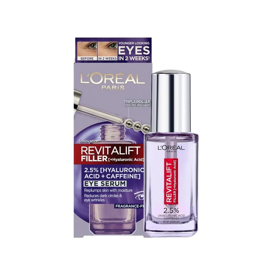 L'Oréal Paris 2.5% Hyaluronic Acid and Caffeine Eye Serum, Revitalift Filler Eye Serum – 20ml