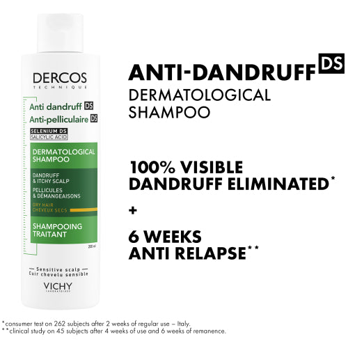 Vichy Dercos Anti-Dandruff and Anti-Itch Dermatological Shampoo for Dry Hair with Salicylic Acid, 200ml