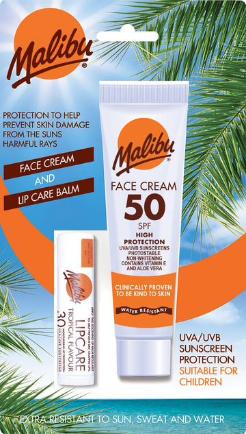 MALIBU SPF50 Face Cream 40ml + Lip Balm 5g Blister Pack
